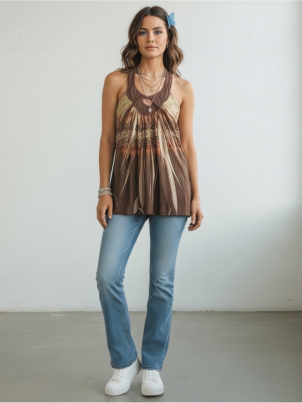 Vintage Y2K Top with Subtle Print and Crochet Lining - Aztec-inspired print